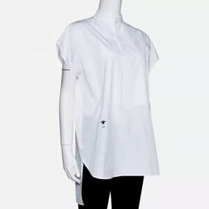 Christian Dior White Cotton Bee Embroidered Sleeveless Blouse Top High Low 12